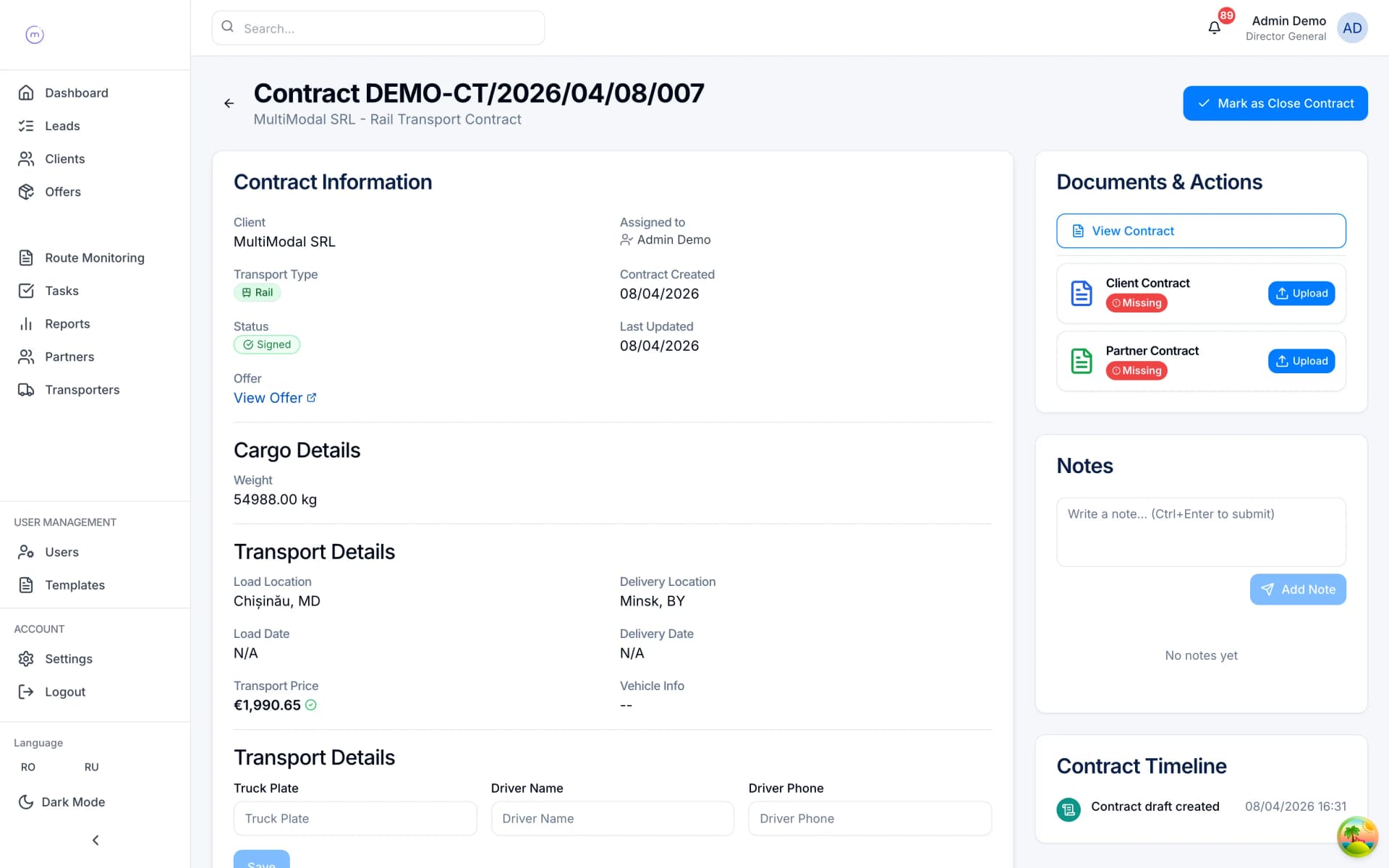 LogiCRM contract monitoring — operations view