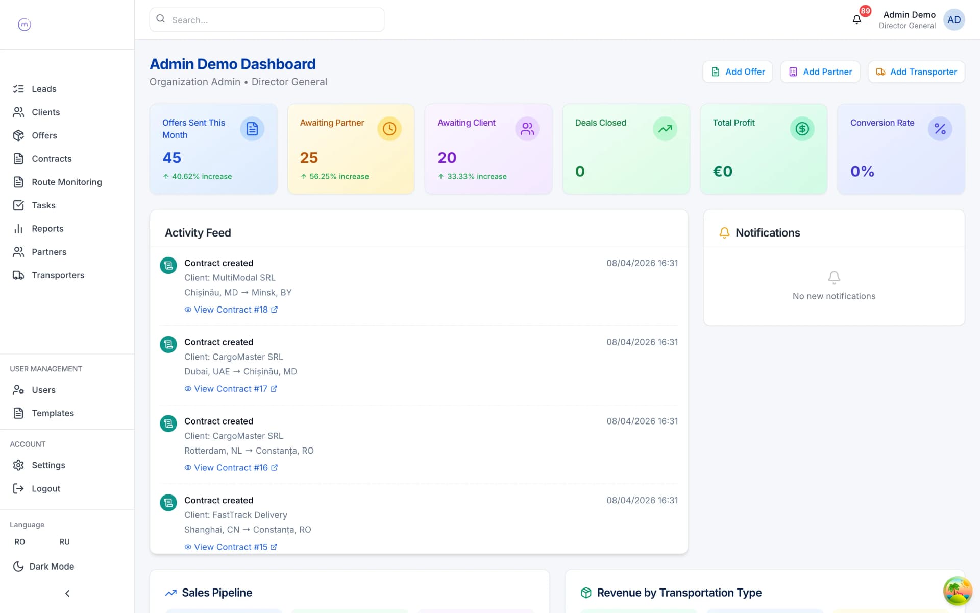 LogiCRM multi-tenant organizations admin